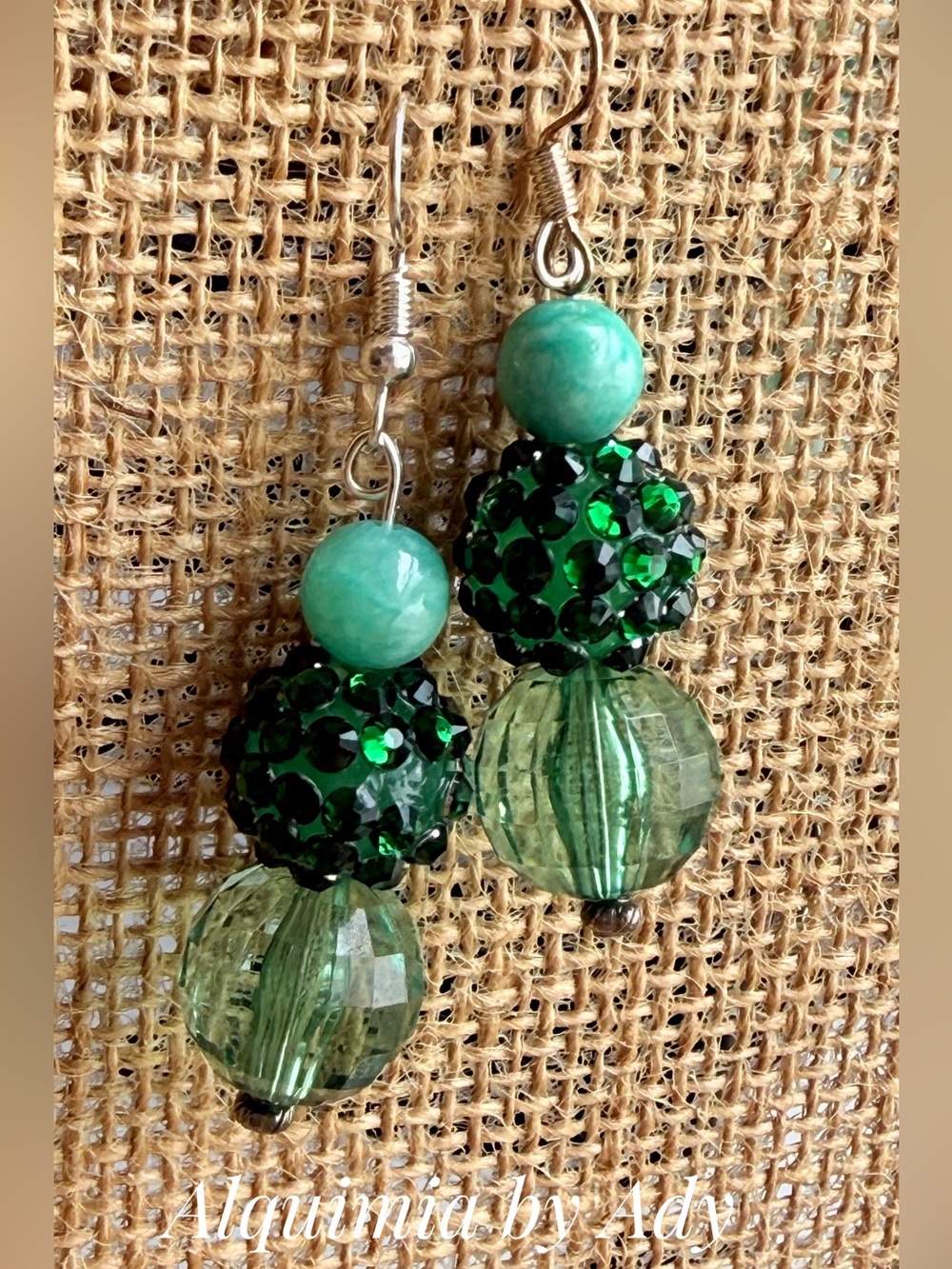 Amazonite & Green Statement Earrings with Rhinestone Bead — fall wedding